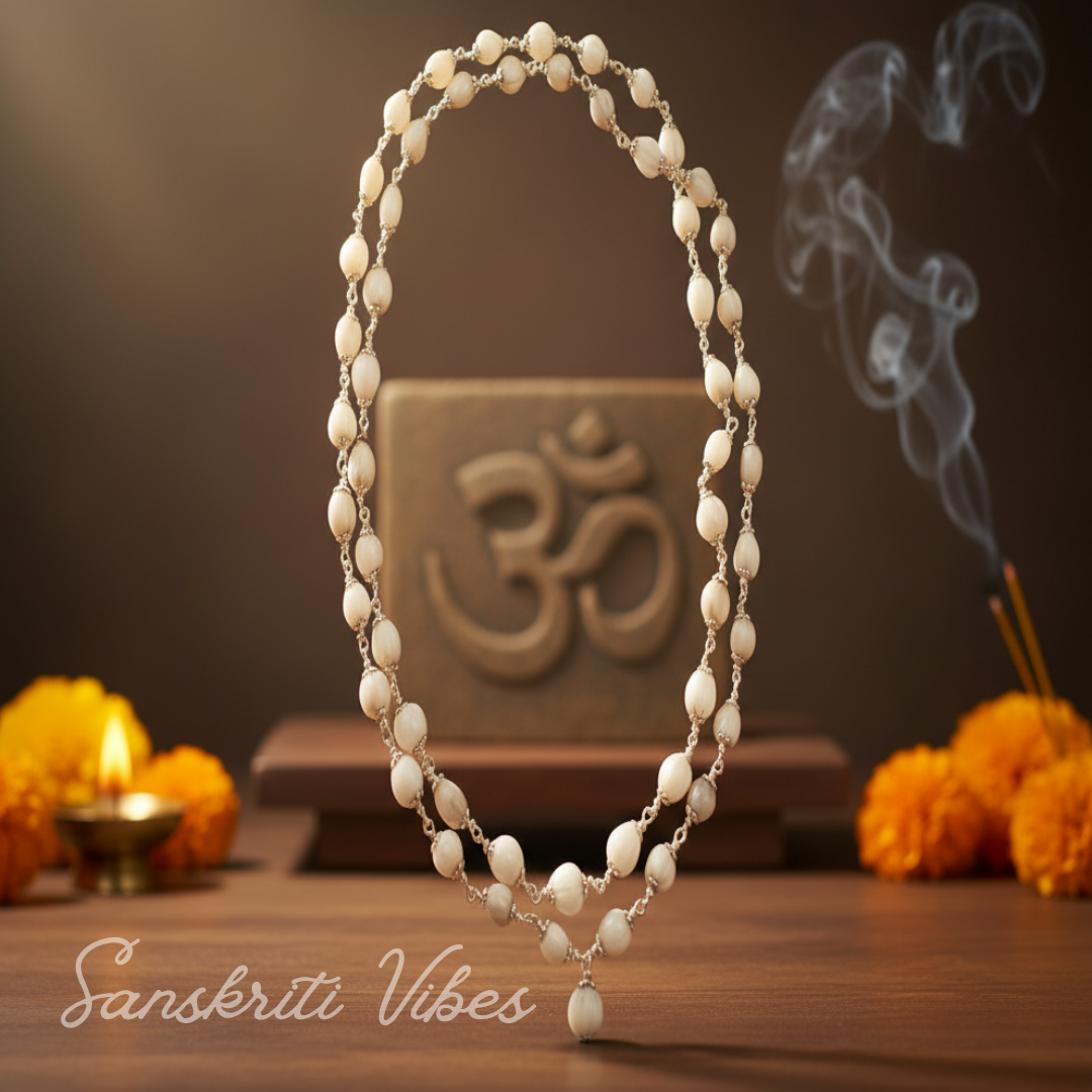 Natural Vaijanti Mala 54 plus 1 Beads in Silver for Wearing and Jap Original Vaijanti Seeds Spiritual Mala - Retail Maharaj