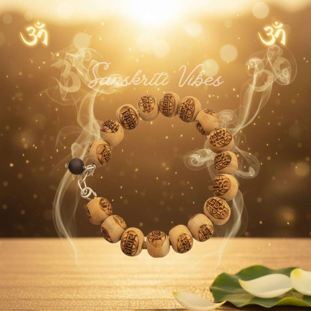 Sterling Silver Om Namah Shivaya Tulsi Bracelet in Silver Wire – Classical Spiritual Jewelry