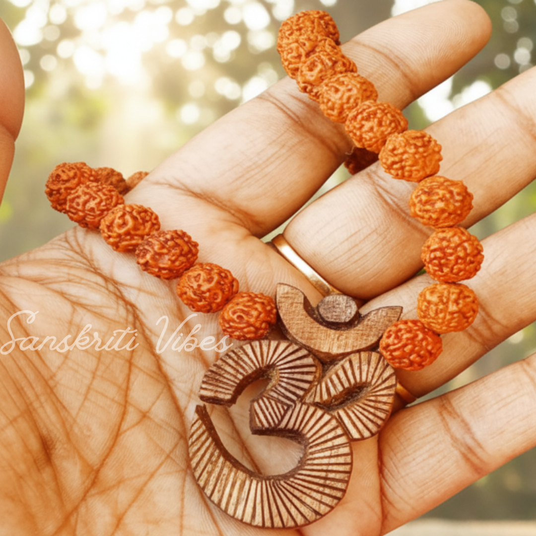 Om Tulsi Pendant with Panchmukhi Rudraksha Mala for Men and Women Spiritual Necklace for Puja Meditation and Daily Wear - Retail Maharaj