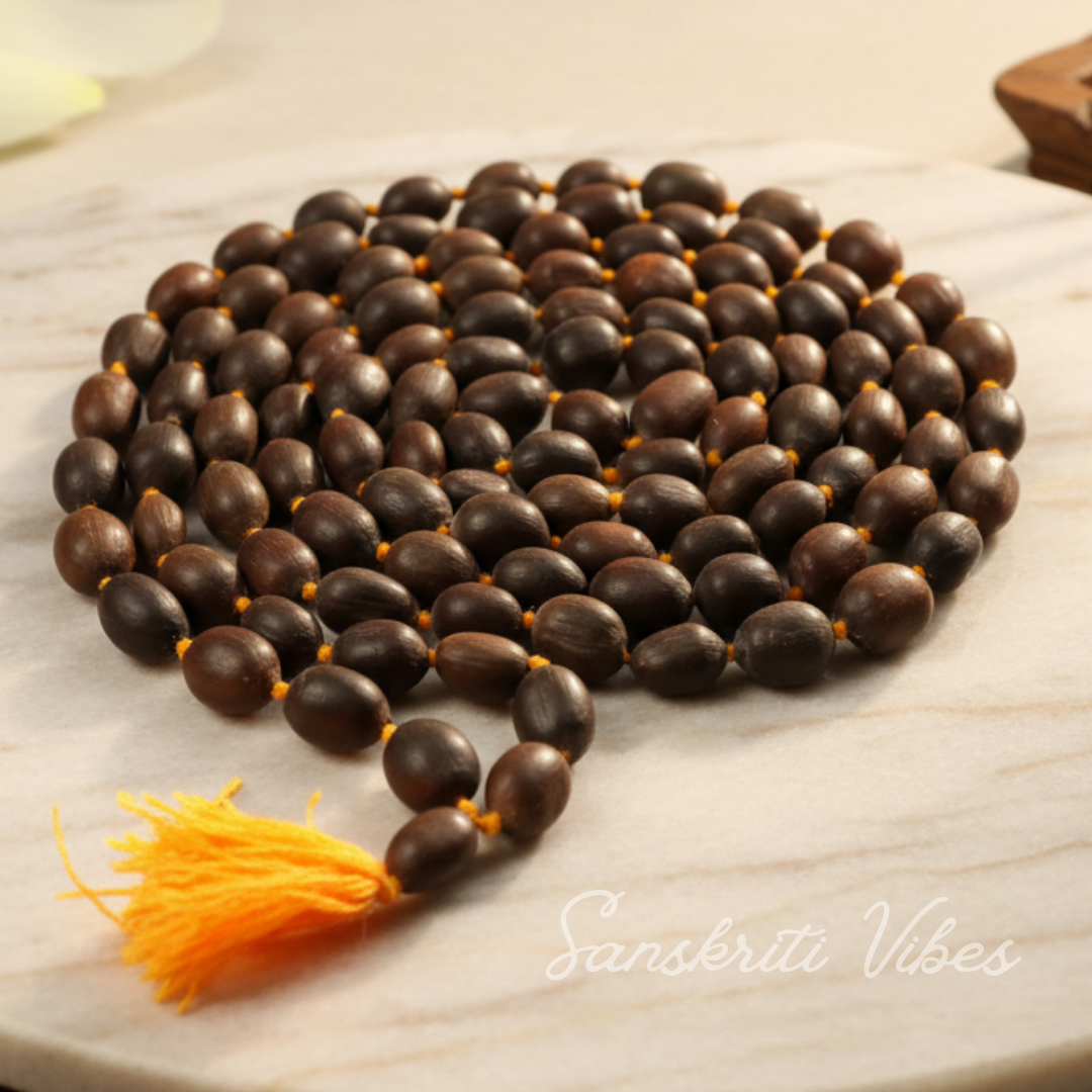 Strong Thread Knotted Original Lotus Seed / Kamal Gatte Ki Mala 108+1 Beads for Lakshmi Pooja