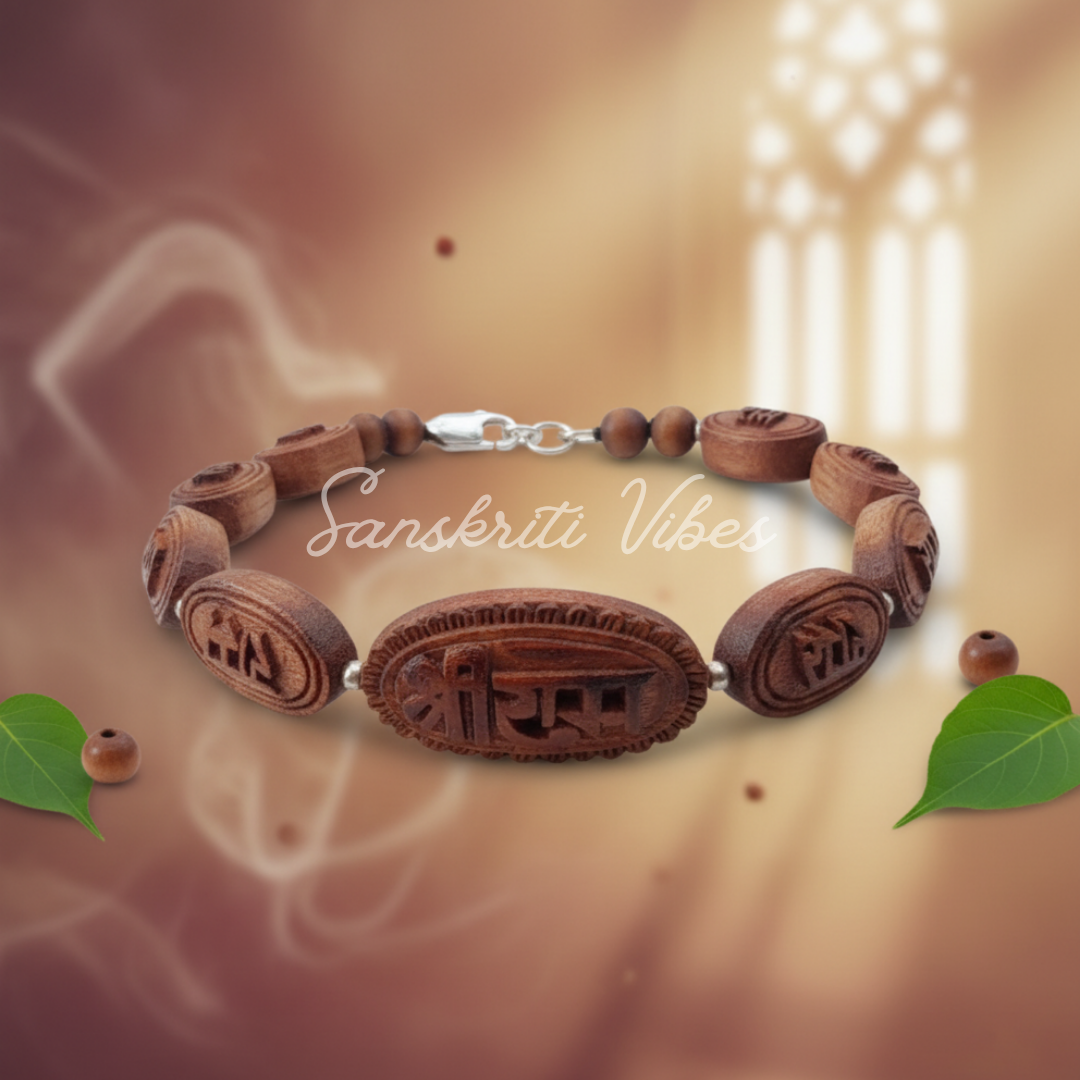 Handmade Shri Ram Carved Tulsi Bracelet – Traditional / Premium Spiritual Jewelry