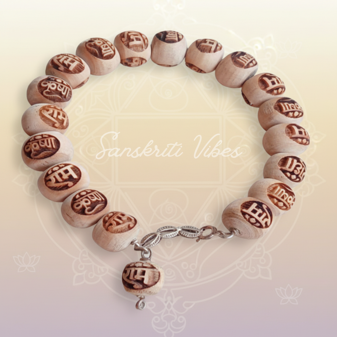 Radha Krishna Tulsi Beads in Silver Bracelet – Divine Spiritual Jewelry