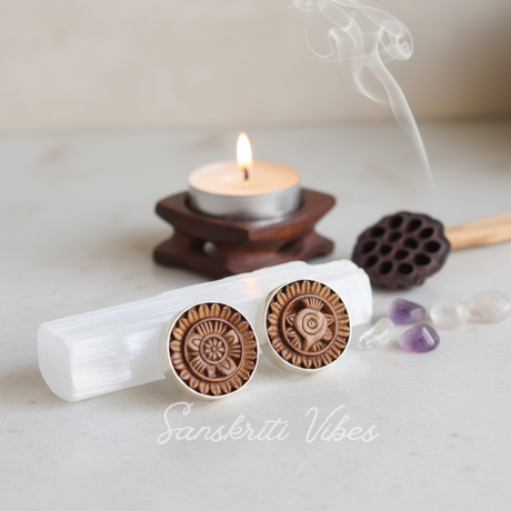 Shank Chakra Tulsi Silver Studs – 92.5% Silver with Sacred Tulsi Wood for Shri Jagannath Ji Devotees - Retail Maharaj