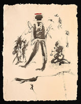 “The Red Hat” by Debajyoti Roy – Original Acrylic, Ink & Dry Brush Artwork on Handmade Paper - Retail Maharaj