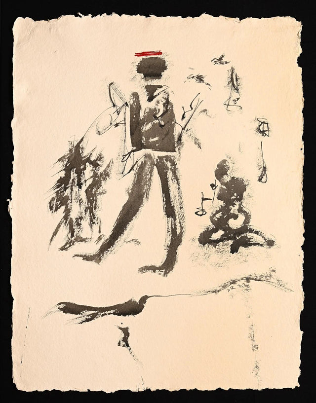 “The Red Hat” by Debajyoti Roy – Original Acrylic, Ink & Dry Brush Artwork on Handmade Paper - Retail Maharaj