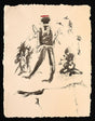 “The Red Hat” by Debajyoti Roy – Original Acrylic, Ink & Dry Brush Artwork on Handmade Paper - Retail Maharaj