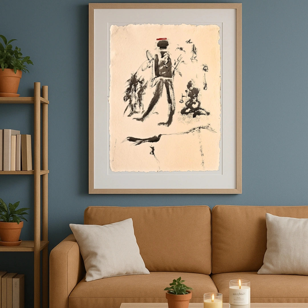 “The Red Hat” by Debajyoti Roy – Original Acrylic, Ink & Dry Brush Artwork on Handmade Paper - Retail Maharaj