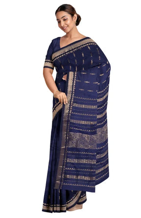 Garod Silk Saree – Navy Blue - Retail Maharaj