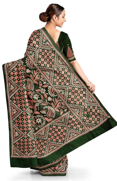 Kantha Silk Saree – Green - Retail Maharaj