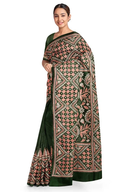 Kantha Silk Saree – Green - Retail Maharaj