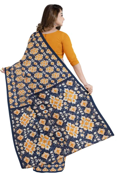 Printed Silk Saree – Navy - Retail Maharaj
