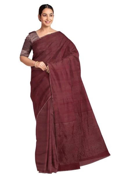 Handwoven Tangail Silk Saree – Maroon - Retail Maharaj