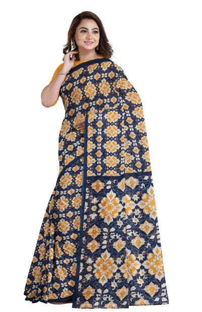 Printed Silk Saree – Navy - Retail Maharaj