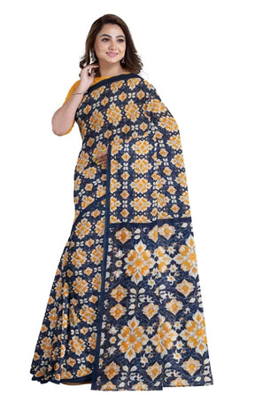 Printed Silk Saree – Navy - Retail Maharaj