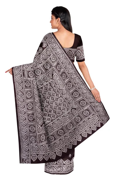 Kantha Silk Saree – Chocolate Brown - Retail Maharaj