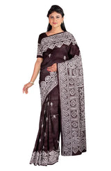 Kantha Silk Saree – Chocolate Brown