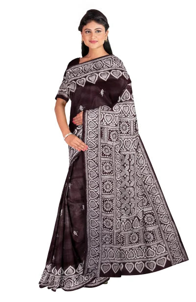 Kantha Silk Saree – Chocolate Brown