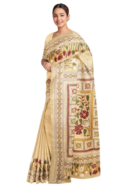 Kantha Gachi Tussar Silk Saree – Beige