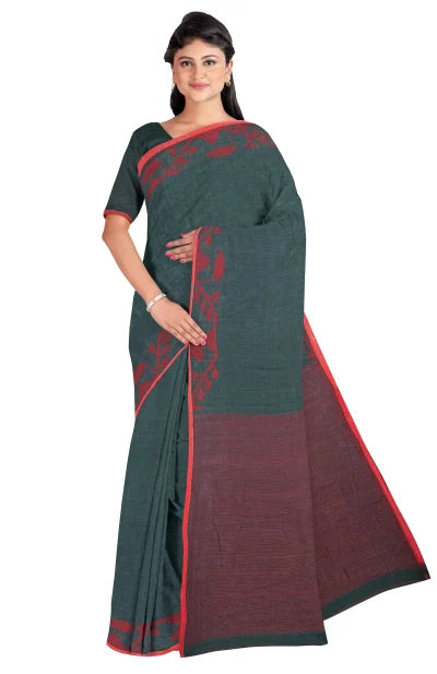 Tangail Cotton Saree – Pine Green - Retail Maharaj
