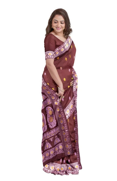 Baluchari Silk Saree – Rich Purple - Retail Maharaj