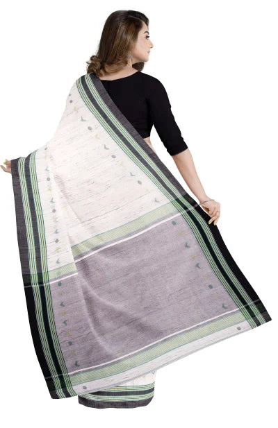 Tangail Cotton Saree – Off-White - Retail Maharaj