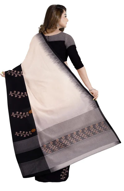 Tangail Cotton Saree – Black & White - Retail Maharaj