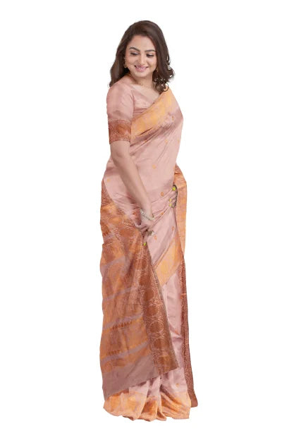 Baluchari Silk Saree – Pink Peach - Retail Maharaj