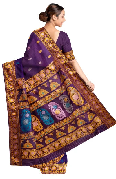 Baluchari Silk Saree – Deep Violet - Retail Maharaj