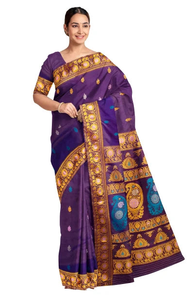 Baluchari Silk Saree – Deep Violet - Retail Maharaj