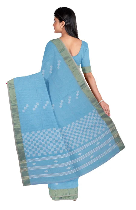 Tangail Cotton Saree – Sky Blue - Retail Maharaj