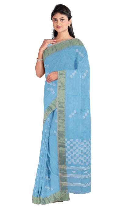 Tangail Cotton Saree – Sky Blue - Retail Maharaj