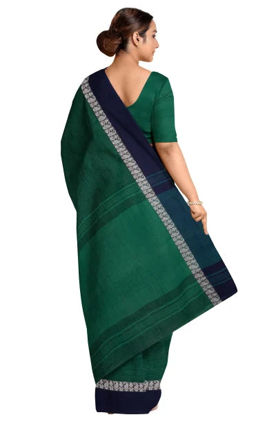 Handwoven Tangail Cotton Saree – Emerald Green - Retail Maharaj
