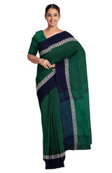 Handwoven Tangail Cotton Saree – Emerald Green