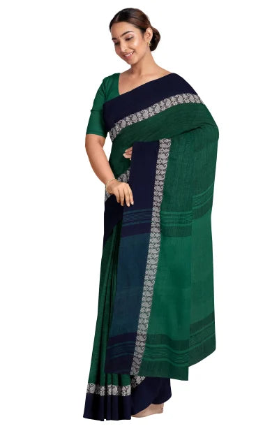 Handwoven Tangail Cotton Saree – Emerald Green