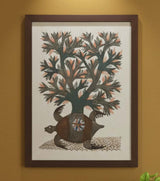 Authentic Gond Painting – Tortoise & Tree of Life Art Handmade Tribal Folk Art (11 × 15 Inch)
