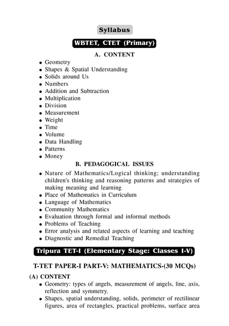 Tripura TET (I) Mathematics [WBTET, CTET (PRIMARY)] - Retail Maharaj