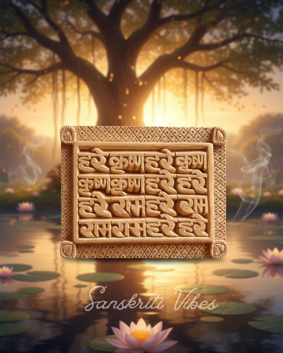 Hare Krishna Hare Ram Maha Mantra Naam Sewa – 3×4 Inch Tamaal Wood Spiritual Plaque