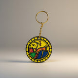 Handmade Madhubani Key Ring – MDF Mithila Art Keychain | Indian Folk Art Accessory - Retail Maharaj