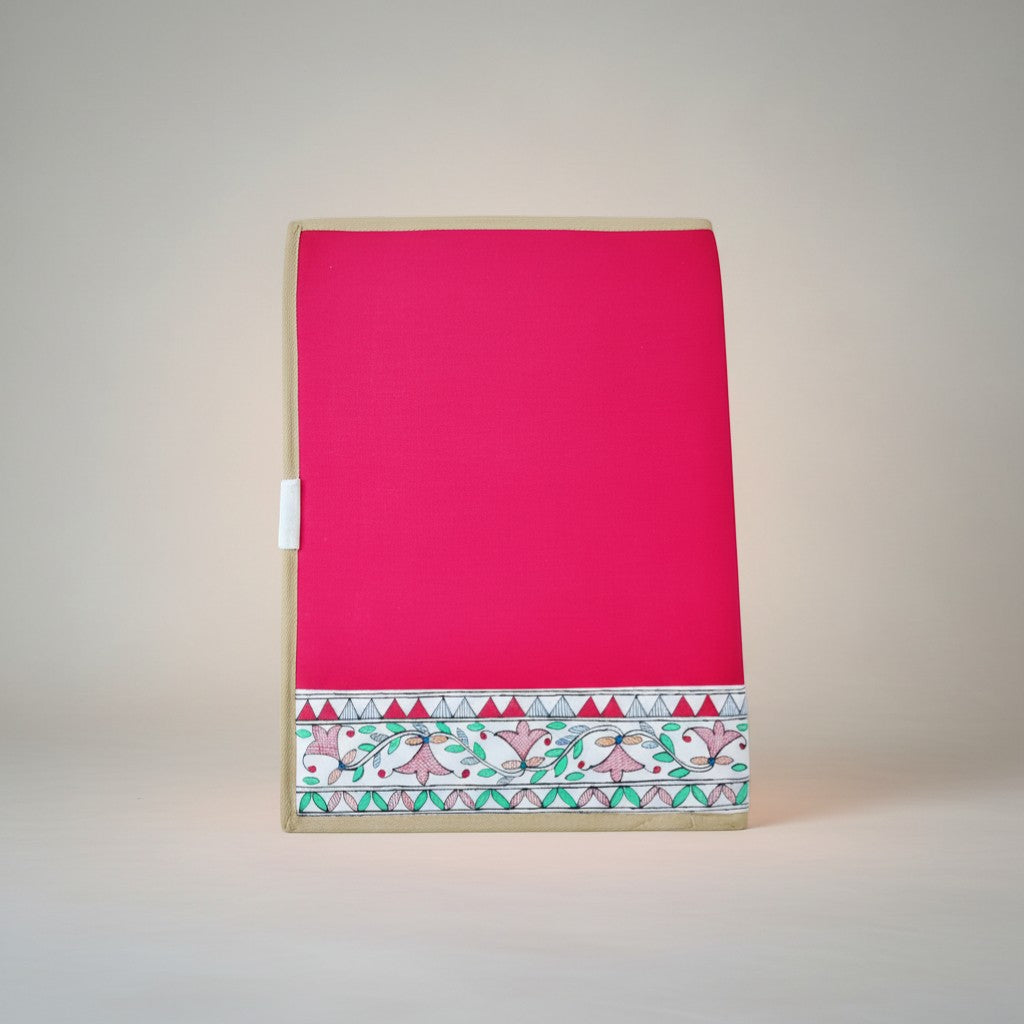 Handmade Silk File Folder with Madhubani Art | Mithila Painting Document Holder Ethnic Office Decor - Retail Maharaj