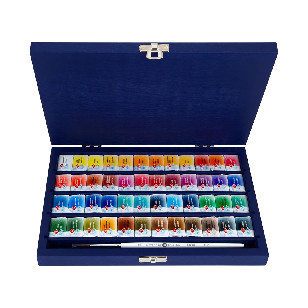 White Nights Artist Watercolour Wooden Box Set with 48 Full Pans and Brush - Retail Maharaj