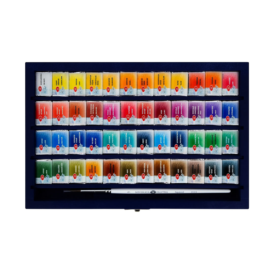 White Nights Artist Watercolour Wooden Box Set with 48 Full Pans and Brush - Retail Maharaj