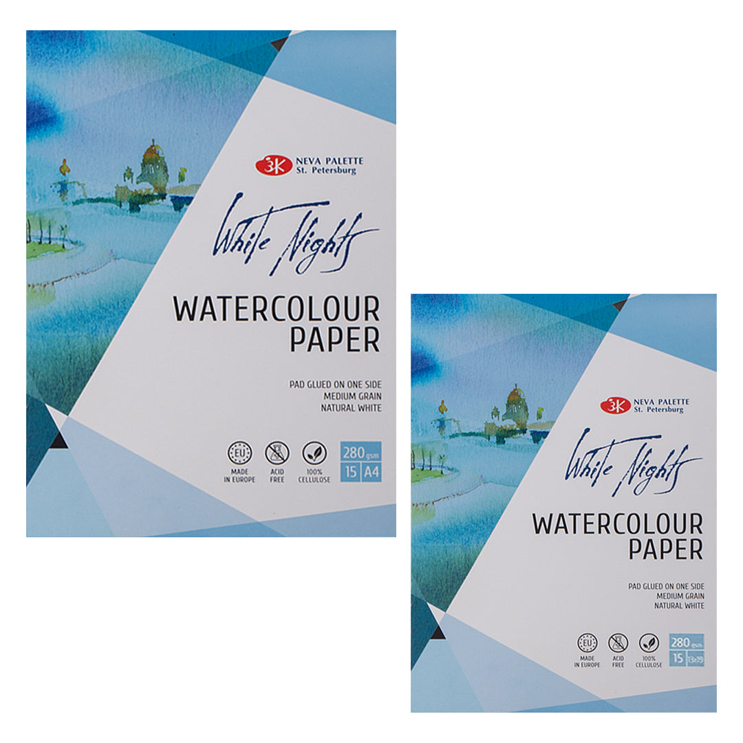 White Nights Watercolour Pad, 100% Cellulose Natural White- 280gsm