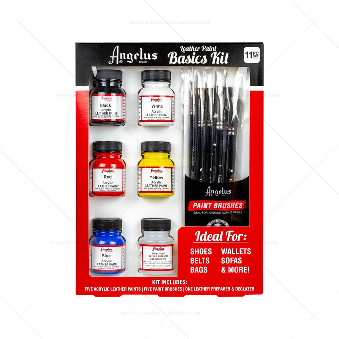Angelus Leather Paint Basics Kit 11pc Set for Custom Leather Art and Restoration