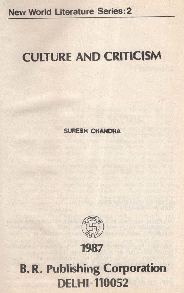 Cultural and Criticism (An Old and Rare Book) - Retail Maharaj