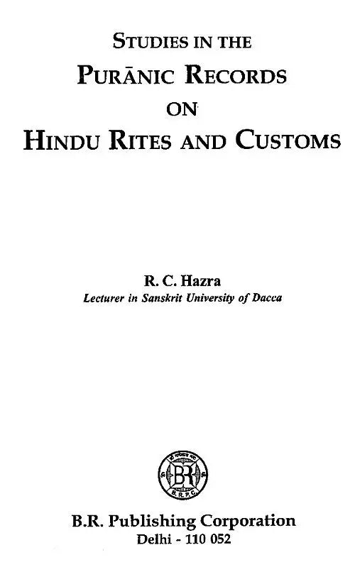 Studies in the Puranic Records on Hindu Rites and Customs - Retail Maharaj