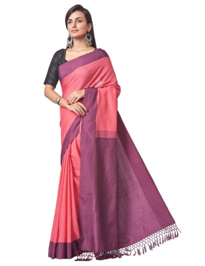 Handwoven Cotton-Silk Cutshuttle Saree in Pink