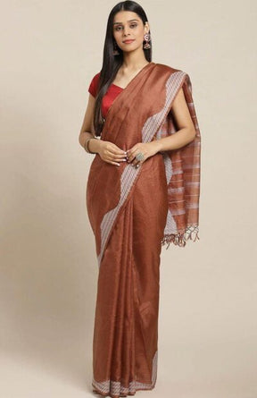 Handwoven Brown Jamdani Silk Saree - Retail Maharaj