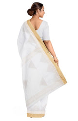 Nettle Jacquard Linen Saree – White