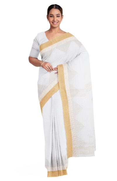Nettle Jacquard Linen Saree – White