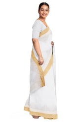 Nettle Jacquard Linen Saree – White